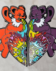 Set of 2 Grateful Love Dead Dancing Bear Heart 2 Piece Puzzle Pin Set Enamel Pins Hat Pins Lapel Pin Brooch Badge Festival Pin