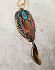 Egyptian Scarab Wings Eye Of Anubis Mini Spoon Enamel Metal Pendant