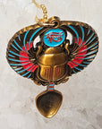 Egyptian Scarab Wings Eye Of Anubis Mini Spoon Enamel Metal Pendant