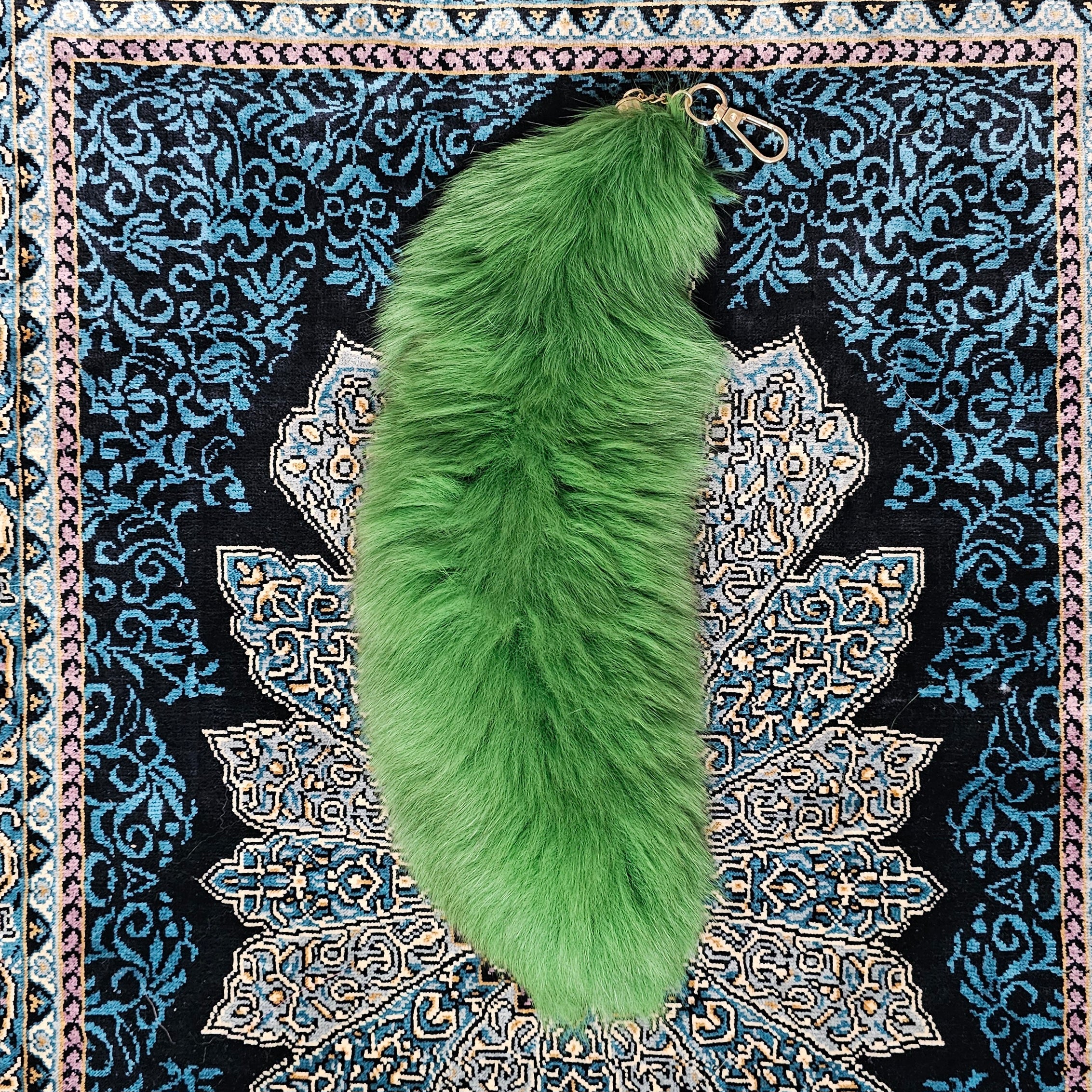 Green Real Fox Fur Tail Clip-On Keychain | Festival, Cosplay & Bag