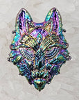 Sacred Crystal Wolf Green Eye Fractal Coyote Trippy Dog Psychedelic Art Wolves 3D Rainbow Metal Enamel Pin Hat Pin Lapel Pin Brooch Badge Festival Pin