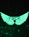 Dont Give A Flying Fuck Wings White Funny Comedy Glow Enamel Pins Hat Pins Lapel Pin Brooch Badge Festival Pin