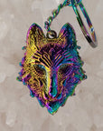 Rainbow Crystal Third Eye Wolf Sacred Geometry Animal Wolves Dog Coyote Anodized 3D Metal Keychains Key-Chain Key Chains