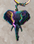 Rainbow Chakra Flower Elephant Sacred Geometry Mandala Animal Anodized 3D Metal Keychains Key-Chain Key Chains