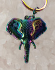 Rainbow Chakra Flower Elephant Sacred Geometry Mandala Animal Anodized 3D Metal Keychains Key-Chain Key Chains