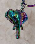 10 Pack - Rainbow Chakra Flower Elephant Sacred Geometry Mandala Animal Anodized 3D Metal Wholesale Keychains Key-Chain Bulk Key Chains