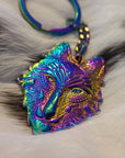 10 Pack - Rainbow Crystal Third Eye Wolf Sacred Geometry Animal Wolves Dog Coyote Anodized 3D Metal Wholesale Keychains Key-Chain Bulk Key Chains
