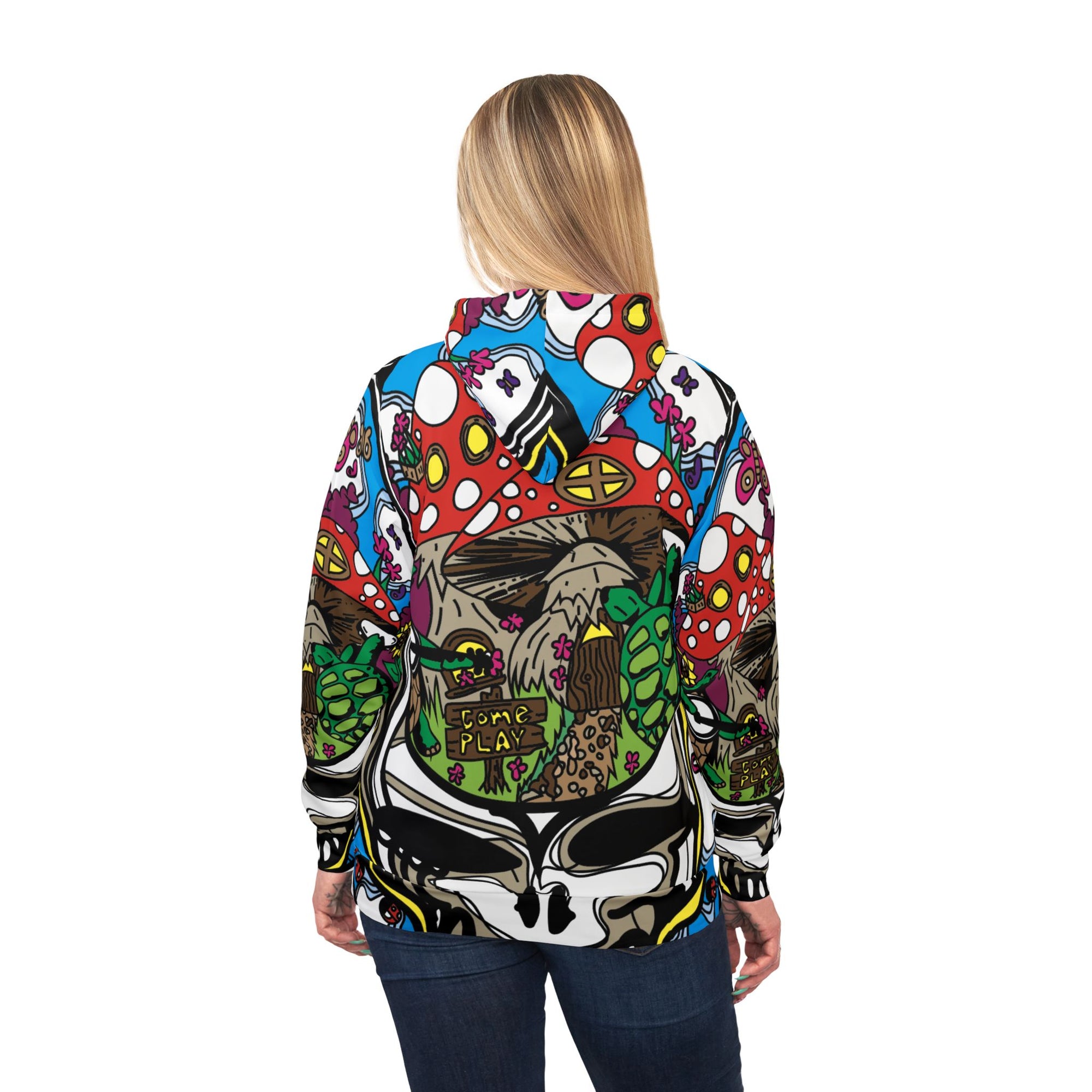 Dancing Terrapin Mushroom Village Stealie Forever Grateful Hippie Dead Lot Unisex Hooded Sweatshirt Athletic Hoodie 95% Recycled Materials (AOP)