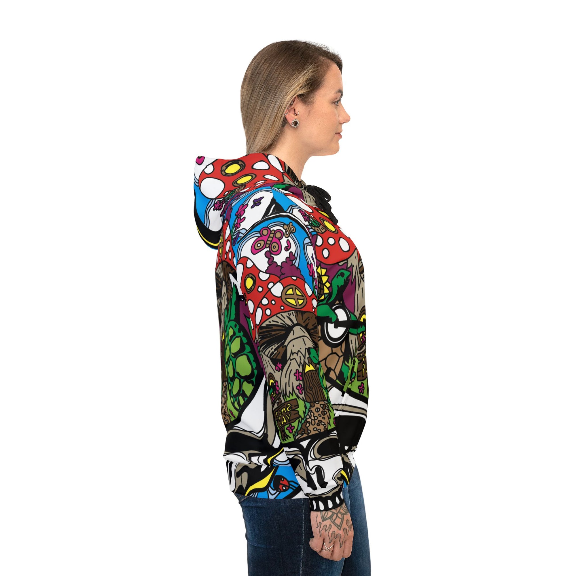 Dancing Terrapin Mushroom Village Stealie Forever Grateful Hippie Dead Lot Unisex Hooded Sweatshirt Athletic Hoodie 95% Recycled Materials (AOP)