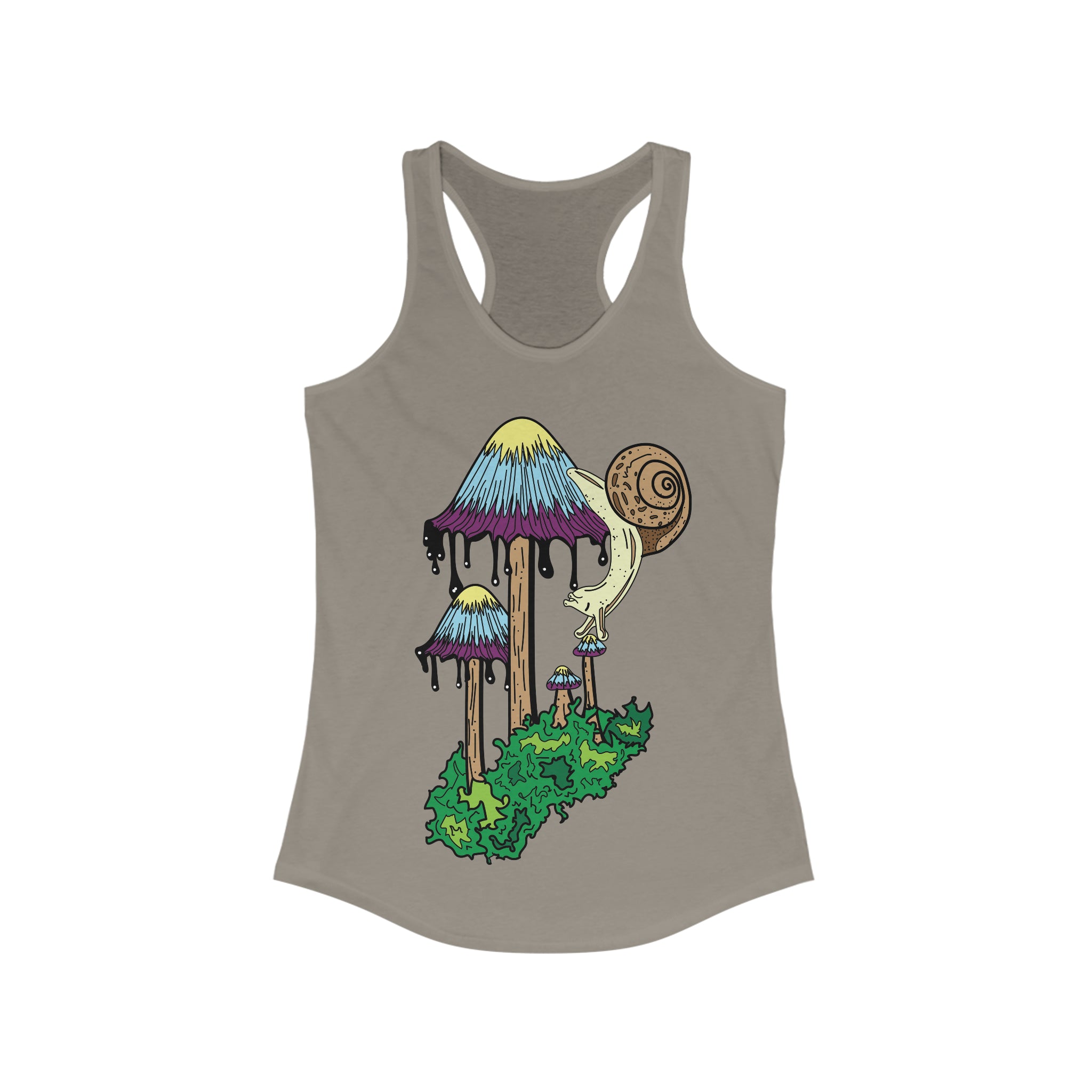 Inky Cap Mushroom Snail Psychedelic Art Mycology Trippy Women&#39;s Ideal Racerback Tank Top
