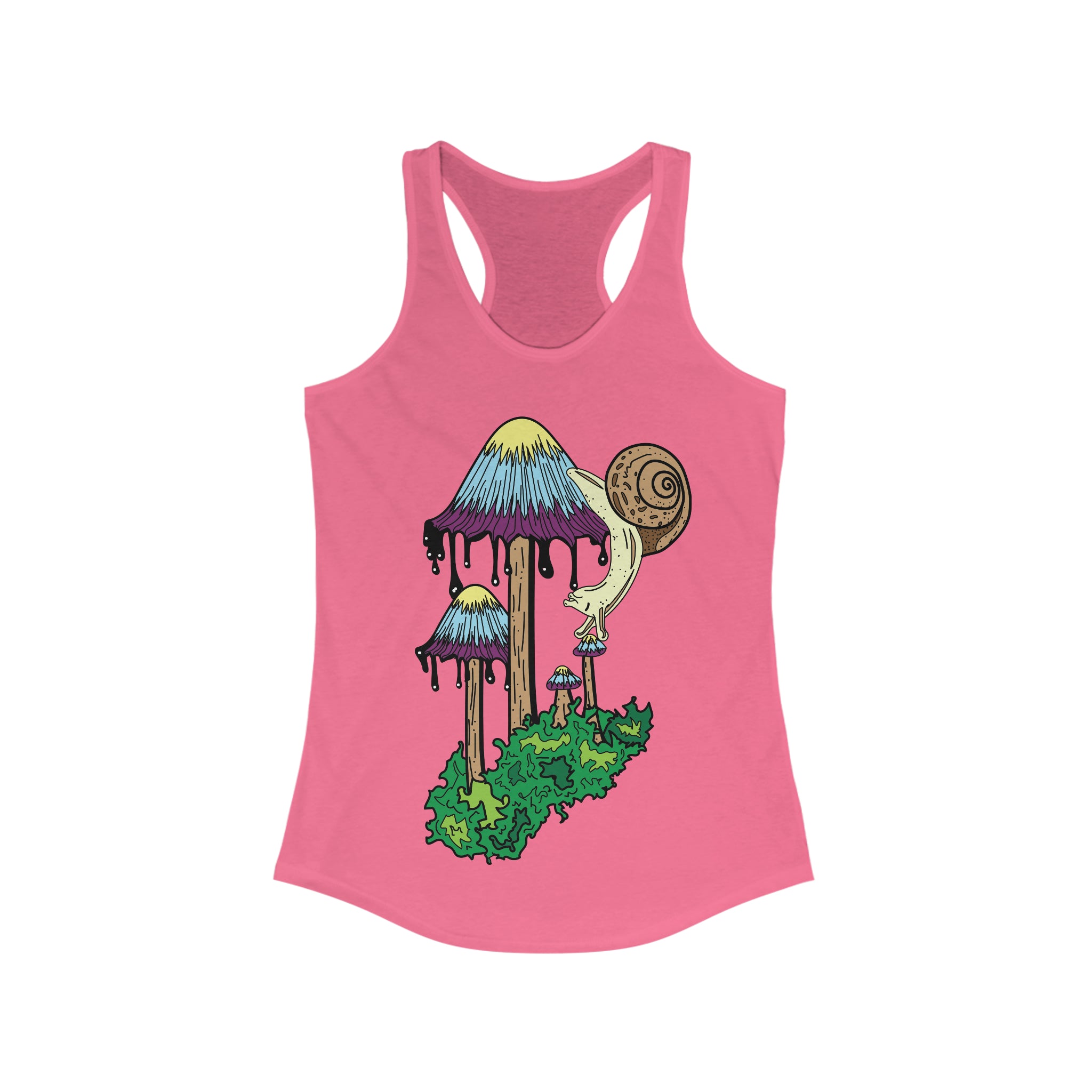 Inky Cap Mushroom Snail Psychedelic Art Mycology Trippy Women&#39;s Ideal Racerback Tank Top