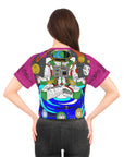 Chakranaut Space Meditation Astronaut Chakra Planet Buddha Women's Cropped Tee Shirt AOP Crop Tee Crop Top By Mythical Merch