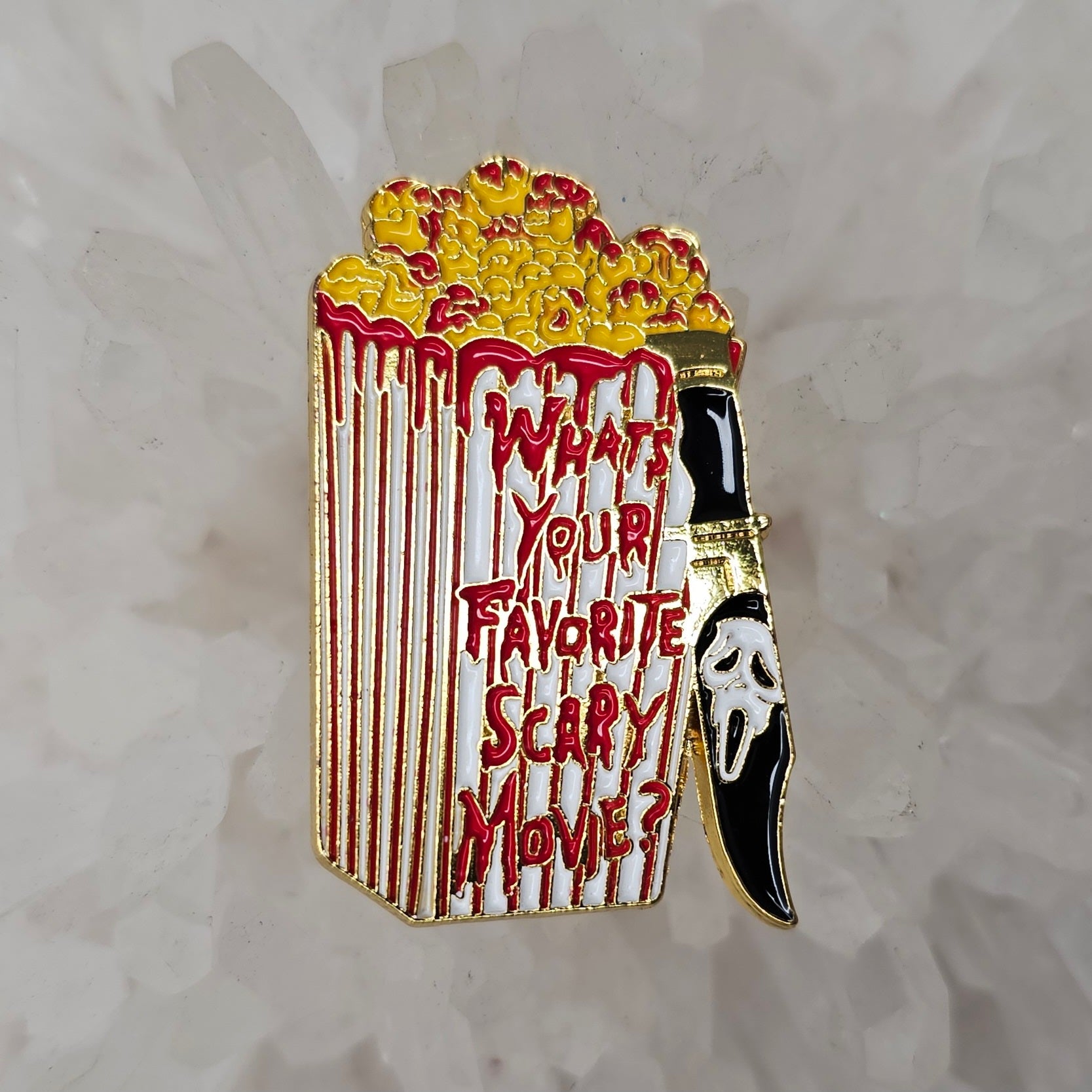 Whats Your Favorite Scary Movie Popcorn Scream Gore Slasher Enamel Pins Hat Pins Lapel Pin Brooch Badge Festival Pin