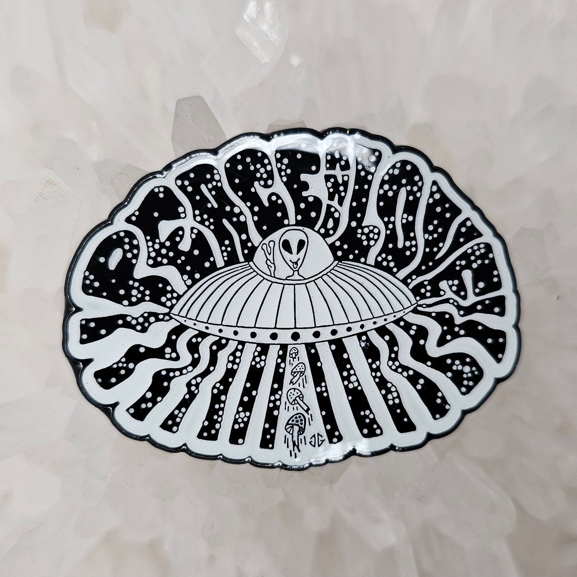 Peace Love &amp; Mushroom Aliens Ufo Flying Saucer Enamel Pins Hat Pins Lapel Pin Brooch Badge Festival Pin