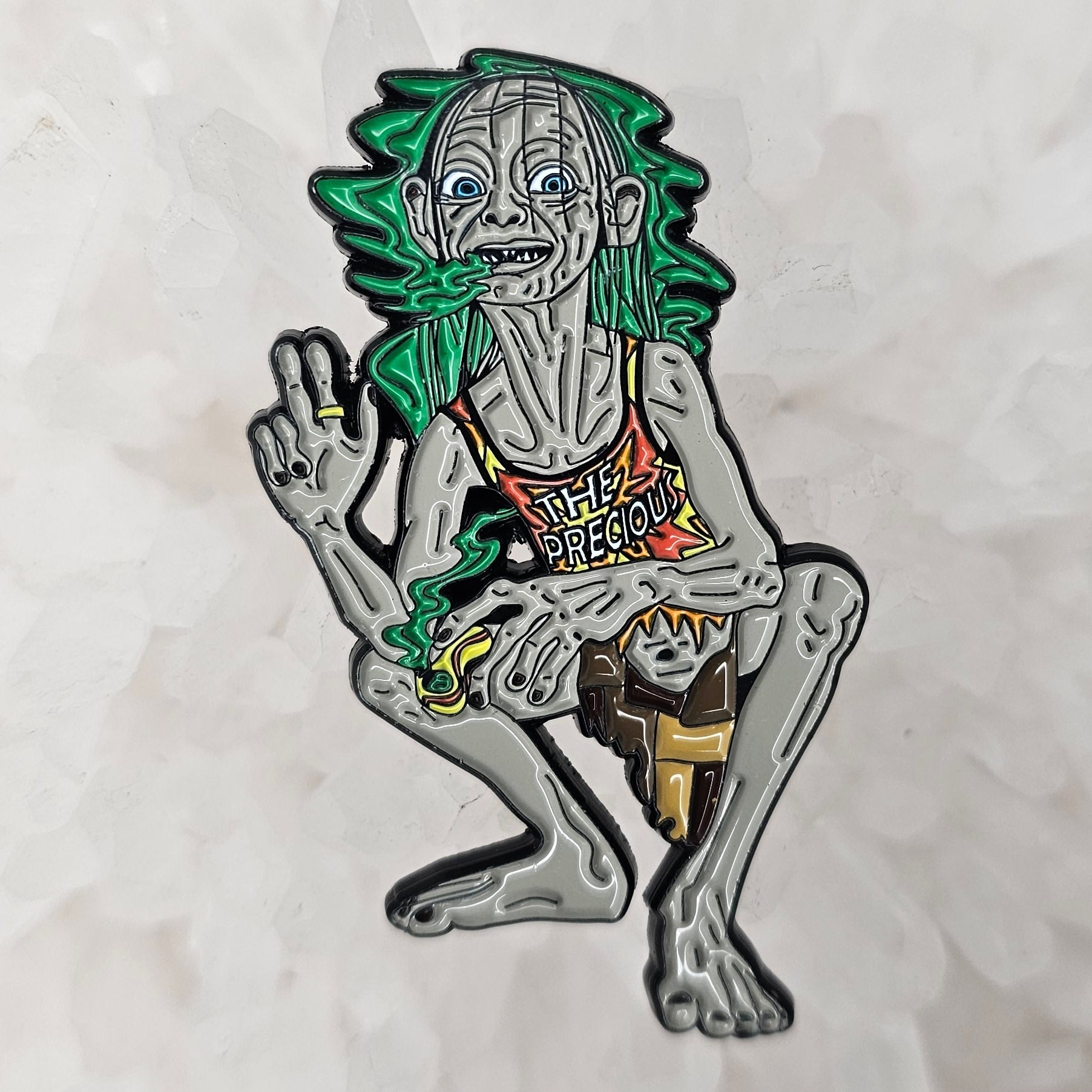 Festie Smeagol The Precious Hippie Lord Of The Weed Gollum Smoke Rings Stoner Enamel Pins Hat Pins Lapel Pin Brooch Badge Festival Pin