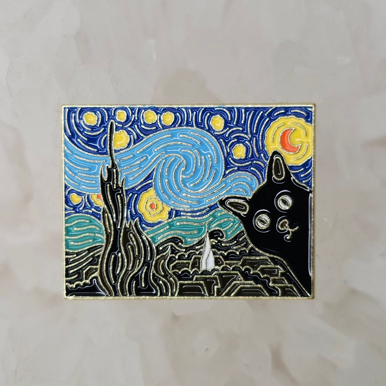 Vincent Van Cat Van Gogh Starry Cat Night V2 Enamel Pins Hat Pins Lapel Pin Brooch Badge Festival Pin
