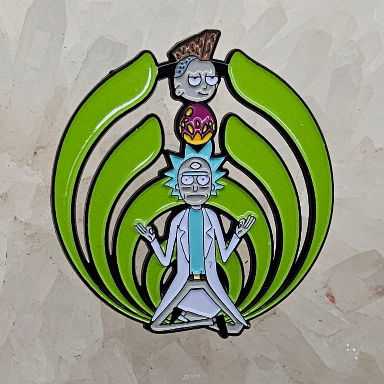 Rick Meditation Morty Bass Buddha Cartoon Edm Dj Dubstep Green Enamel Pins Hat Pins Lapel Pin Brooch Badge Festival Pin