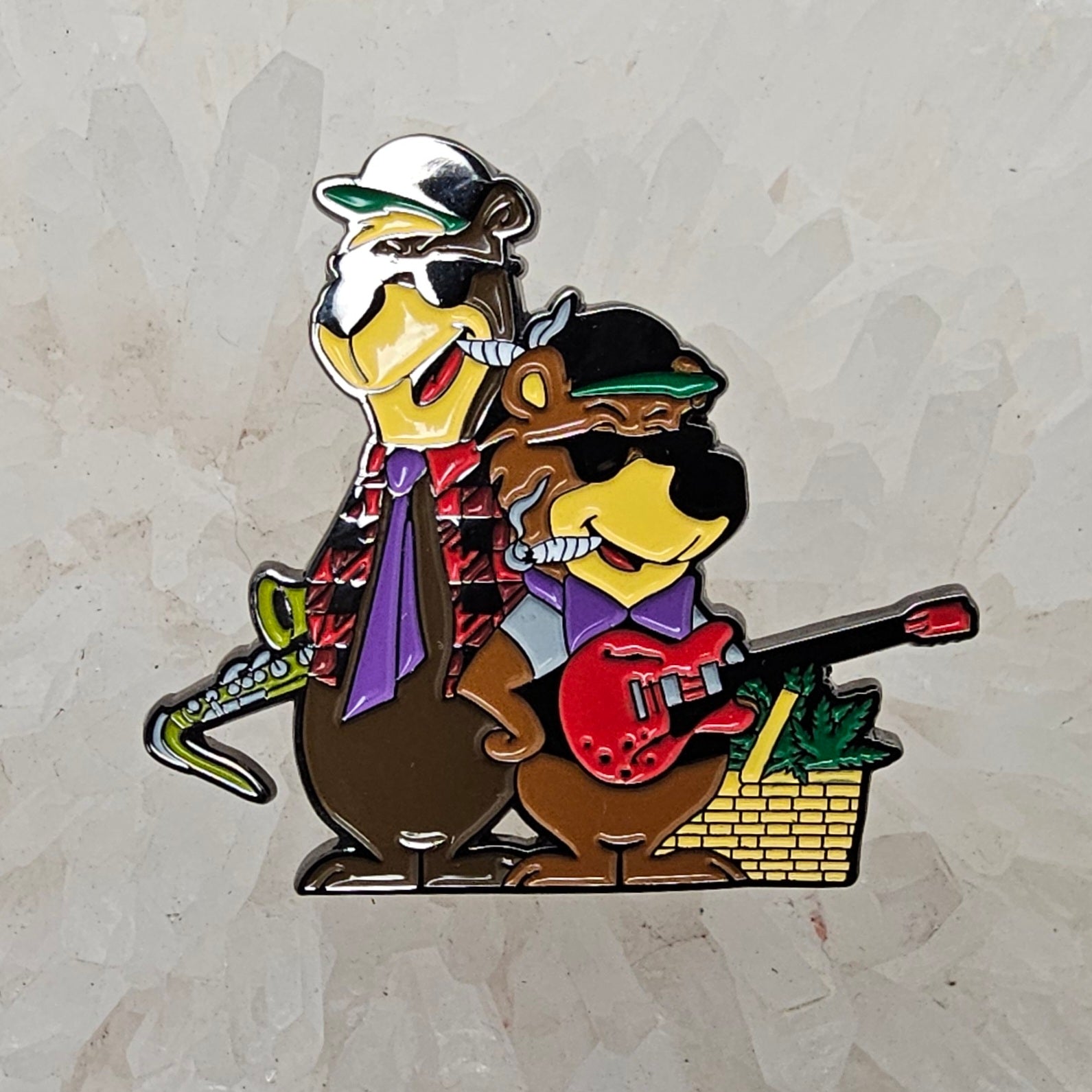 Yogi &amp; Boo Boo Griz Bears Saxophone Guitar Weed Enamel Pins Hat Pins Lapel Pin Brooch Badge Festival Pin