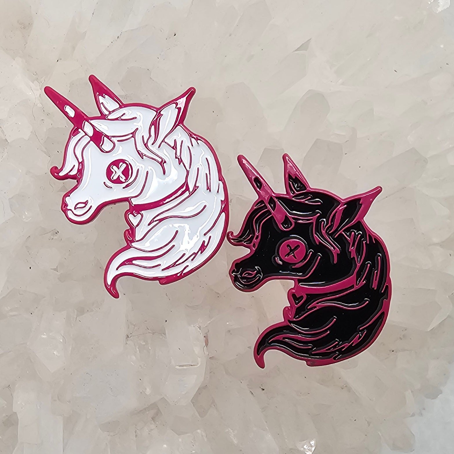 Set of 2 Creepy Unicorn Zombie Horse Pink Metal Enamel Pin Set(2) Hat Pins Lapel Pin Brooch Badge Festival Pin