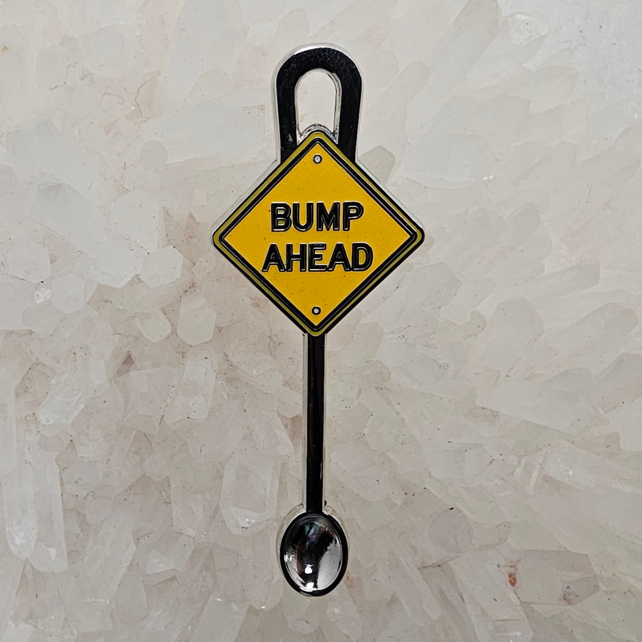 Bump Ahead Sign Mini Spoon Glow Enamel Silver Metal Pendant