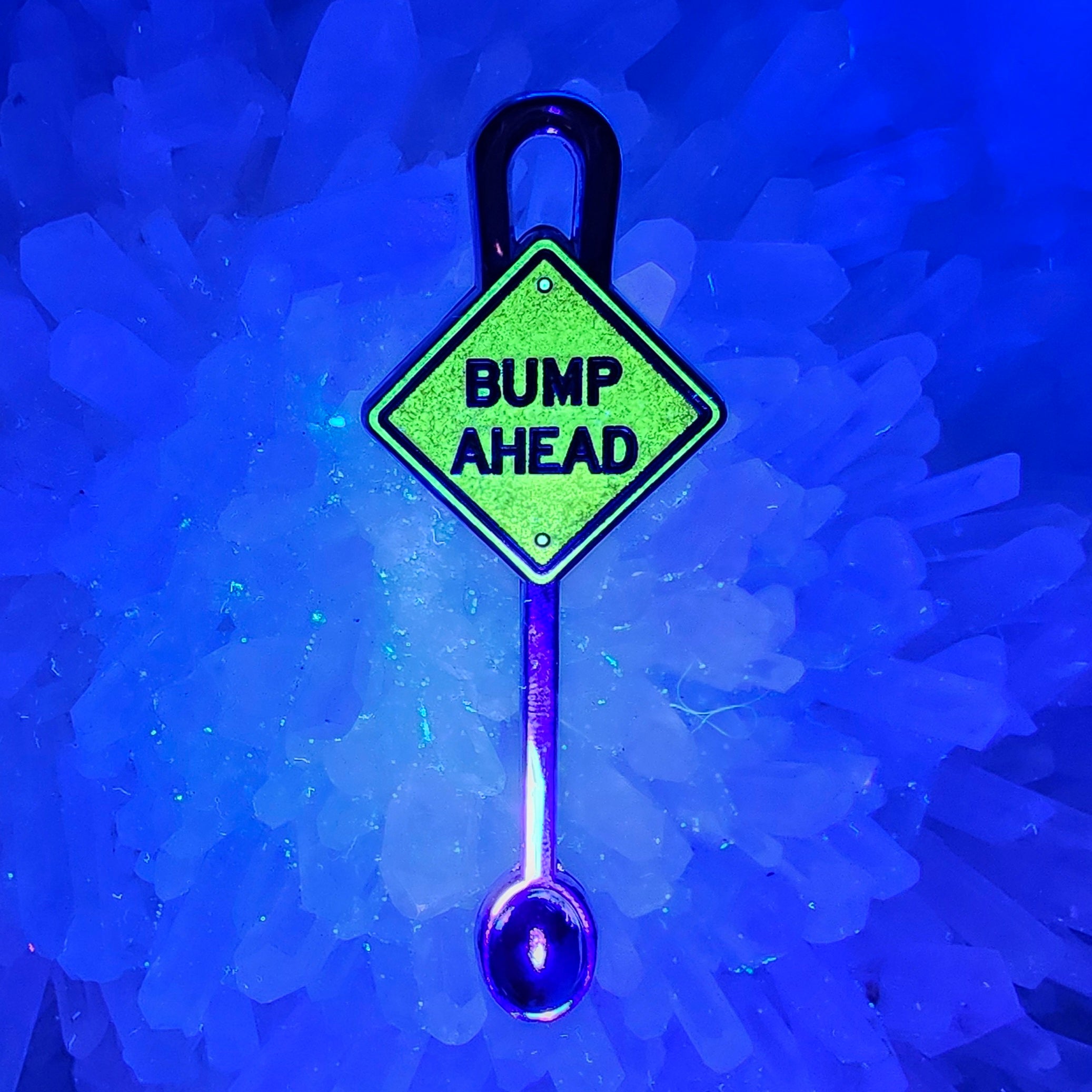 Bump Ahead Sign Mini Spoon Glow Enamel Silver Metal Pendant