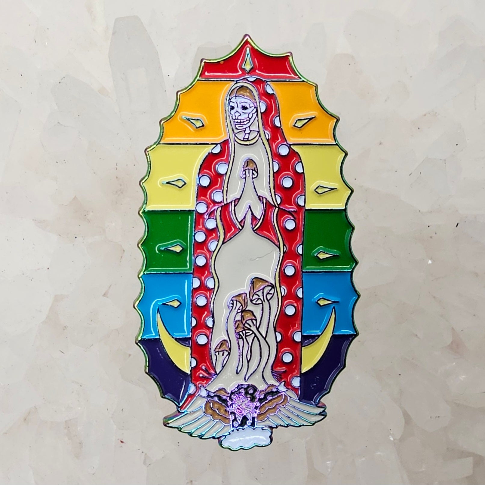 Mary Mother Of Mushrooms Hippie Psychedelic Art Rainbow Metal Enamel Pins Hat Pins Lapel Pin Brooch Badge Festival Pin