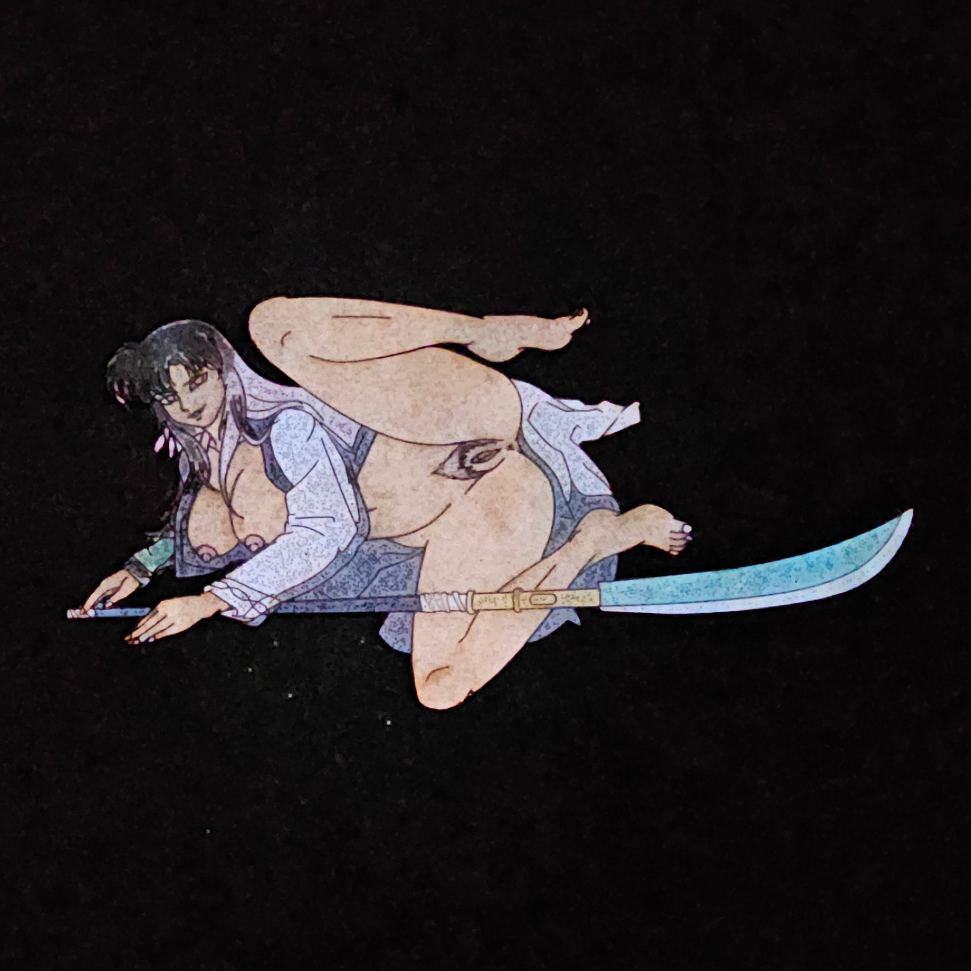 Sexy Anime Polearm Warrior Woman Kinked Manga Erotic Cartoon Glitter &amp; Glow Enamel Pins Hat Pins Lapel Pin Brooch Badge Festival Pin