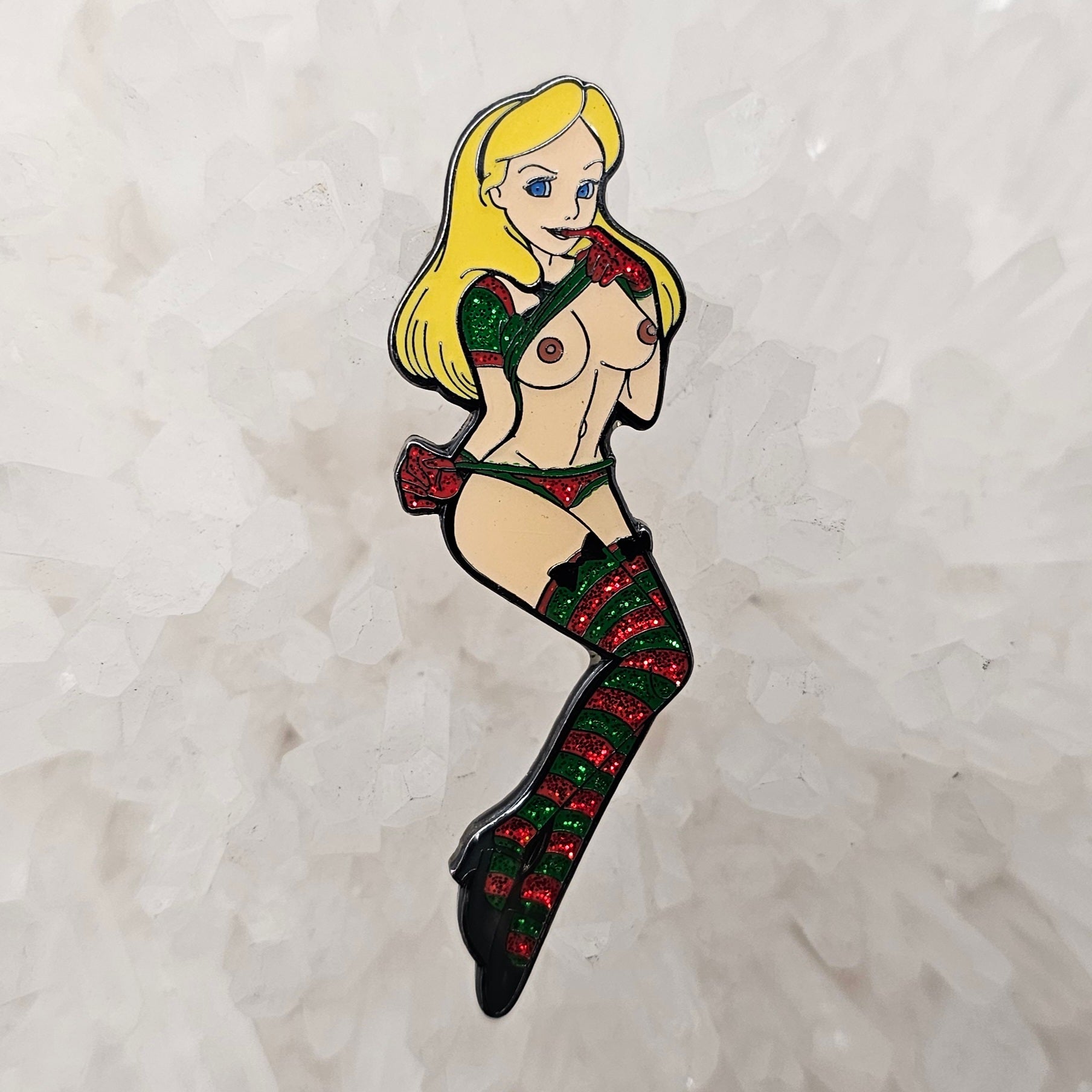 Alice In Lewd Land V2 Wonderland Kinked Erotic 90s Cartoon Pin Up Glitter Enamel Pins Hat Pins Lapel Pin Brooch Badge Festival Pin