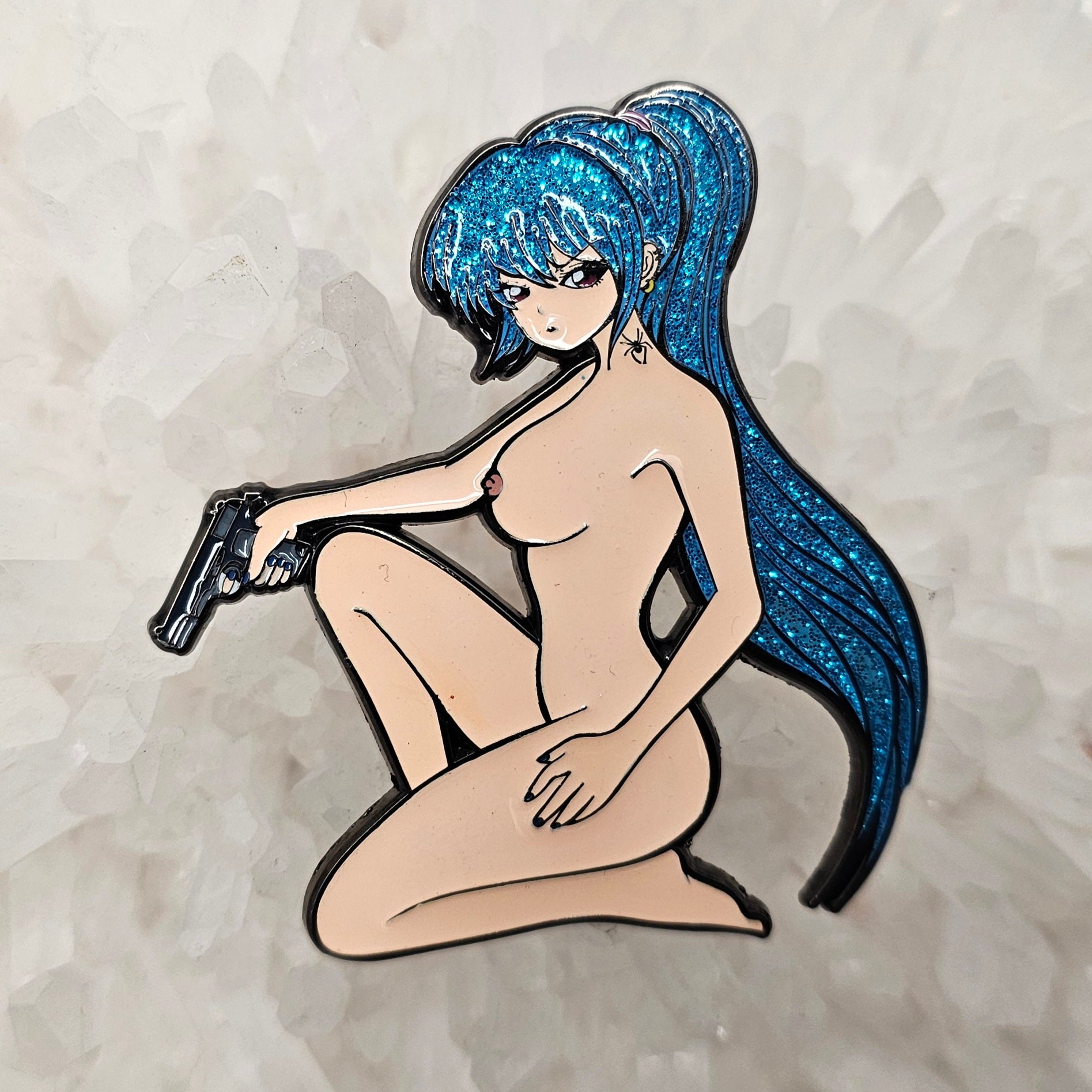 Sexy Anime Gun Girl Lewd Manga Cartoon Woman Pin Up Enamel Pins Hat Pins Lapel Pin Brooch Badge Festival Pin