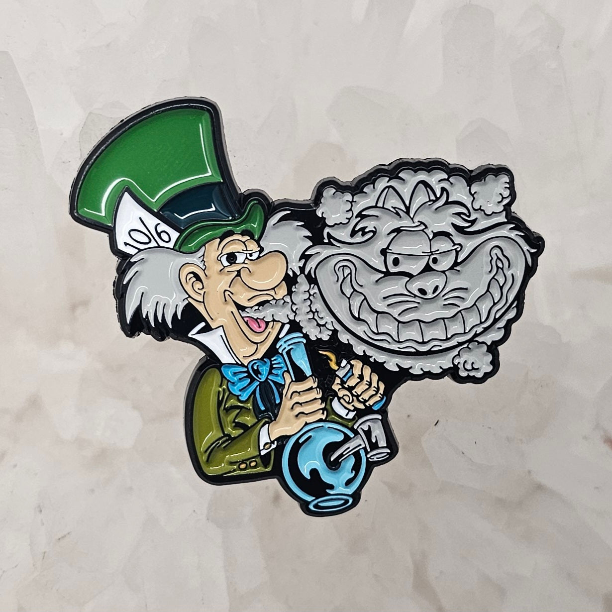 Stoner Mad Hatter Smokey Cheshire Cat In Weed Wonderland Enamel Pins Hat Pins Lapel Pin Brooch Badge Festival Pin