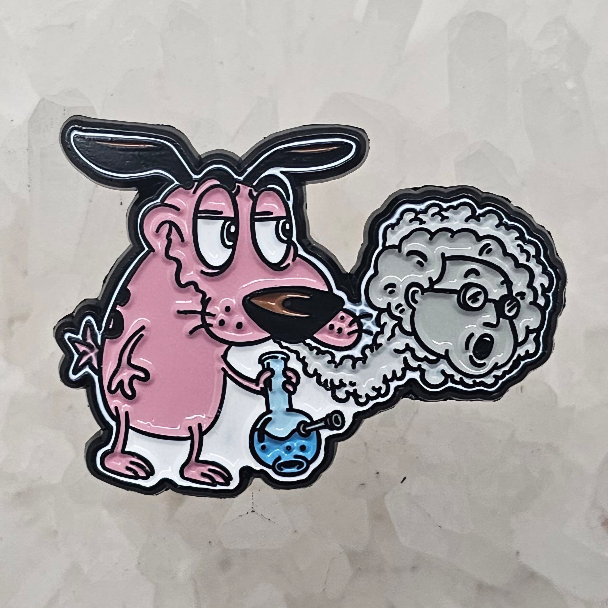 pothead dog Courage The Stoner Dog 90s Cartoon Weed Parody Enamel Pins Hat Pins La – Mythical Merch