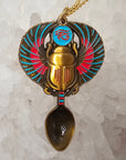 Egyptian Scarab Wings Eye Of Anubis Mini Spoon Enamel Metal Pendant