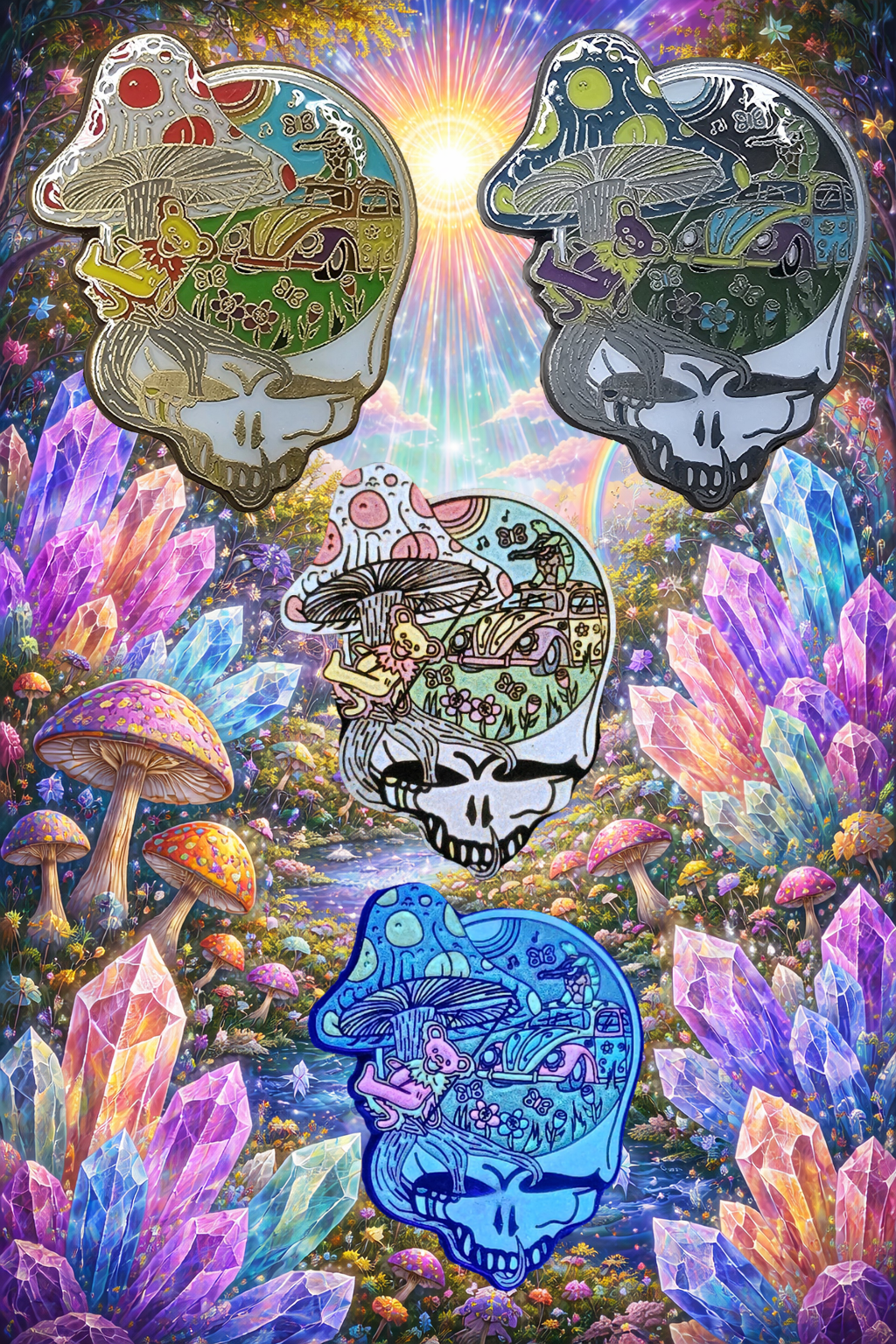 Set Of 2 - Swing To Another Universe Stealie Day &amp; Night Editions Grateful Shakedown Street Dead Lot Enamel Pins Limited Edition Hat Pins Lapel Pin Brooch Badge Festival Pin