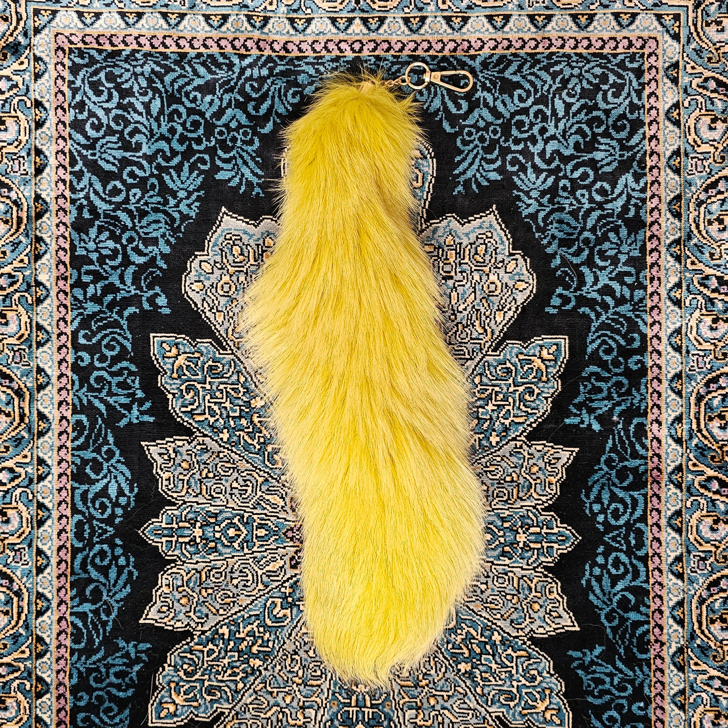 Yellow Real Fox Fur Tail Clip-On Keychain | Festival, Cosplay