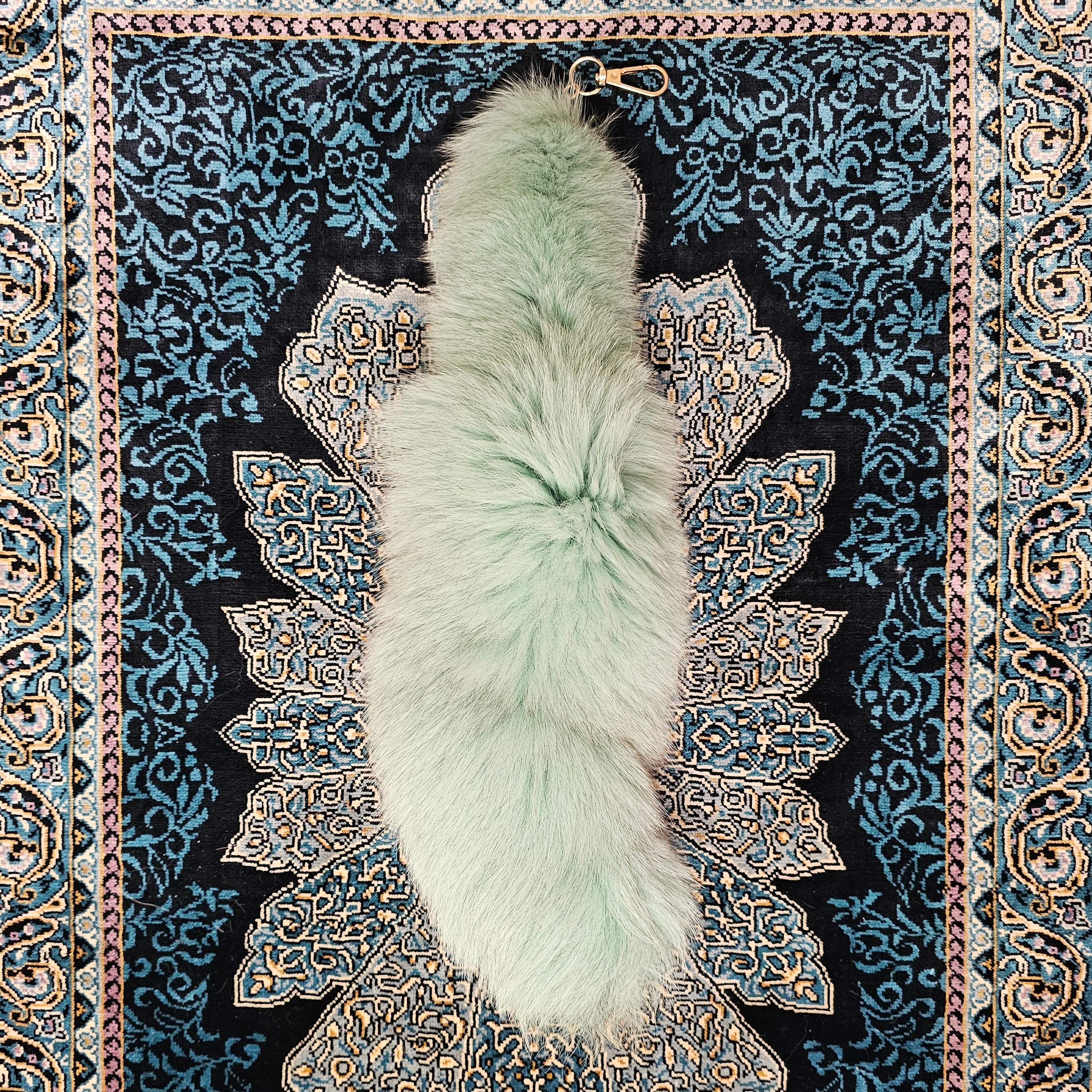 Mint Green Real Fox Fur Tail Clip-On Keychain | Festival, Cosplay