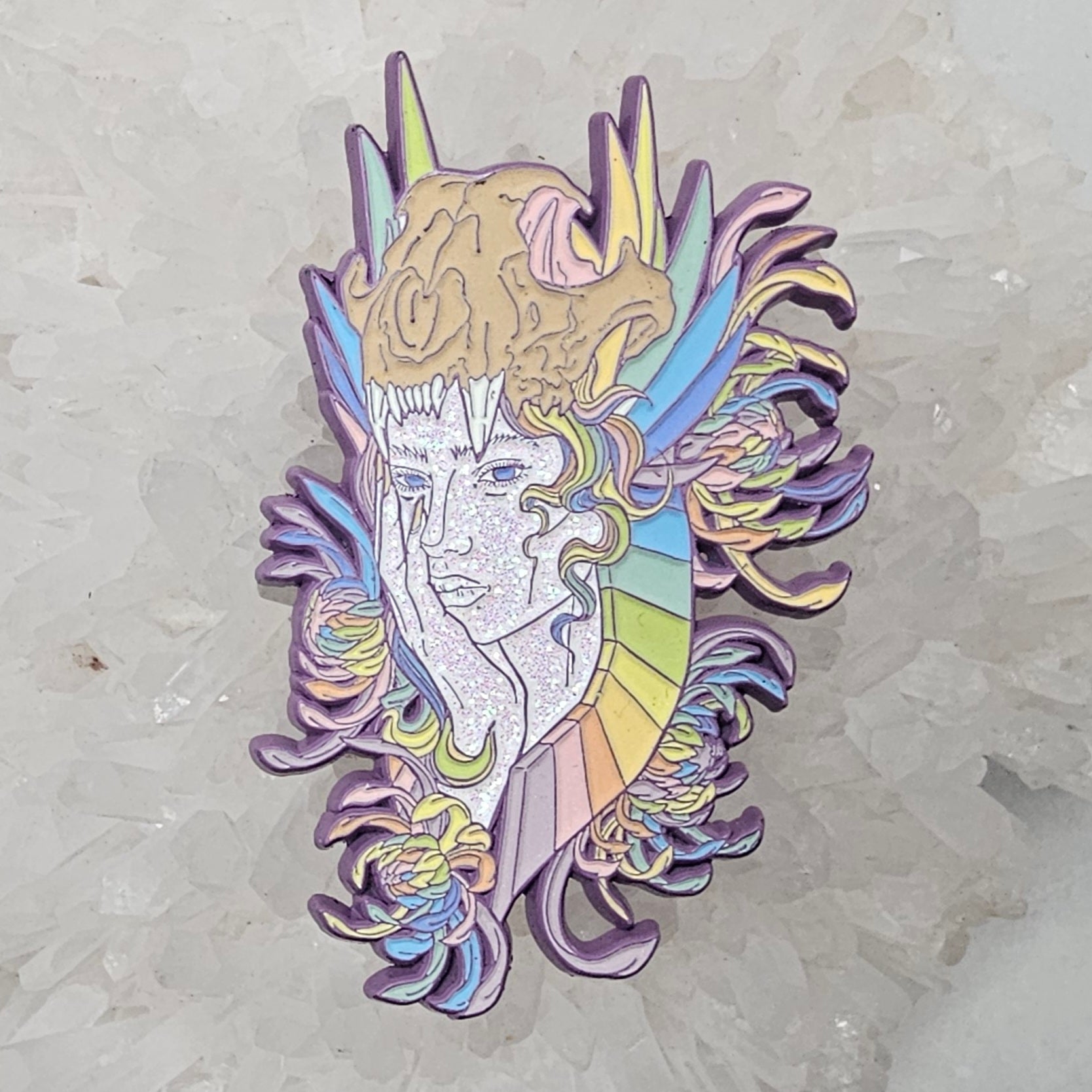Druid Goddess Bloom V3 Flower Skull Psychedelic Art Enamel Pins Hat Pins Lapel Pin Brooch Badge Festival Pin