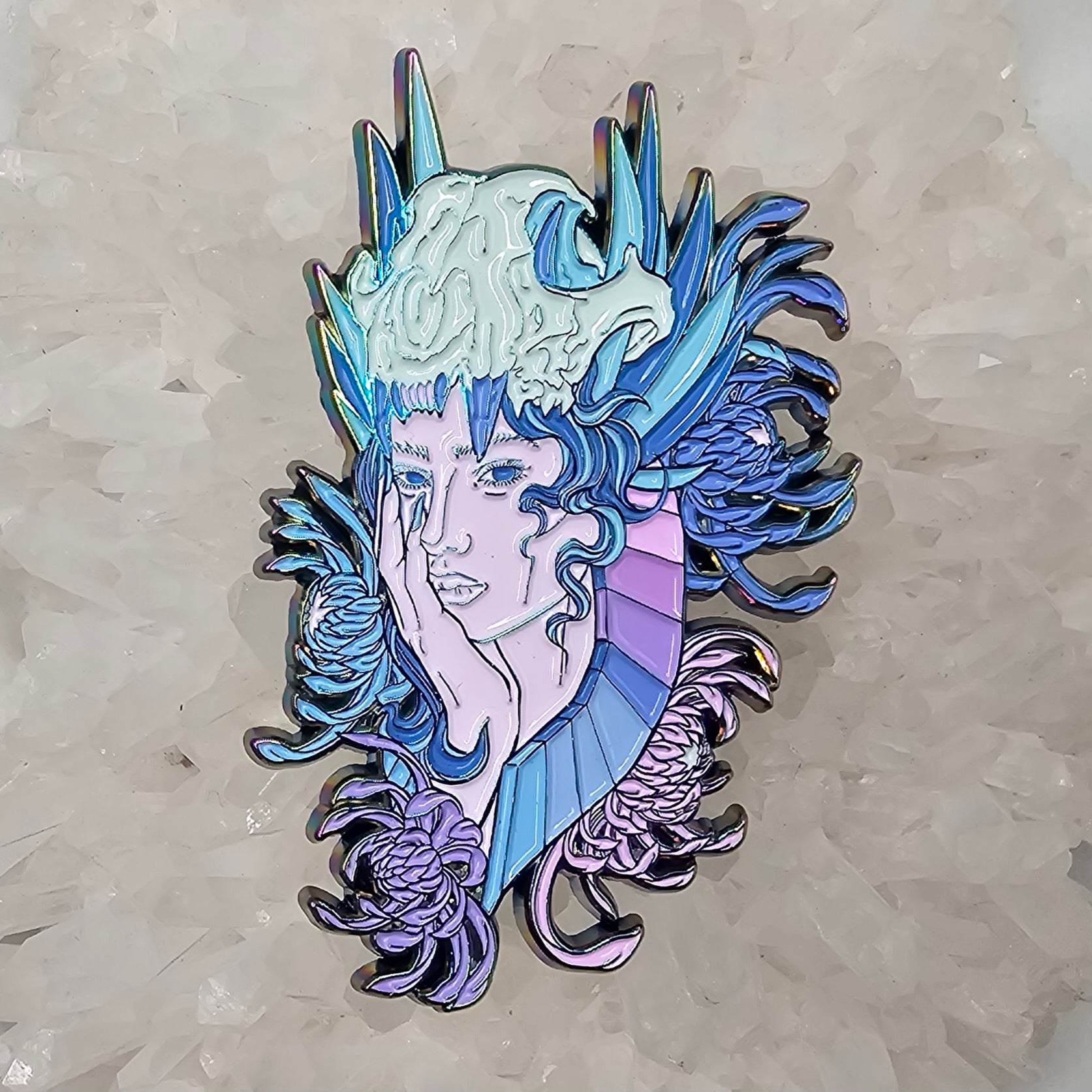 Druid Goddess Bloom V4 Flower Skull Psychedelic Art Enamel Pins Hat Pins Lapel Pin Brooch Badge Festival Pin