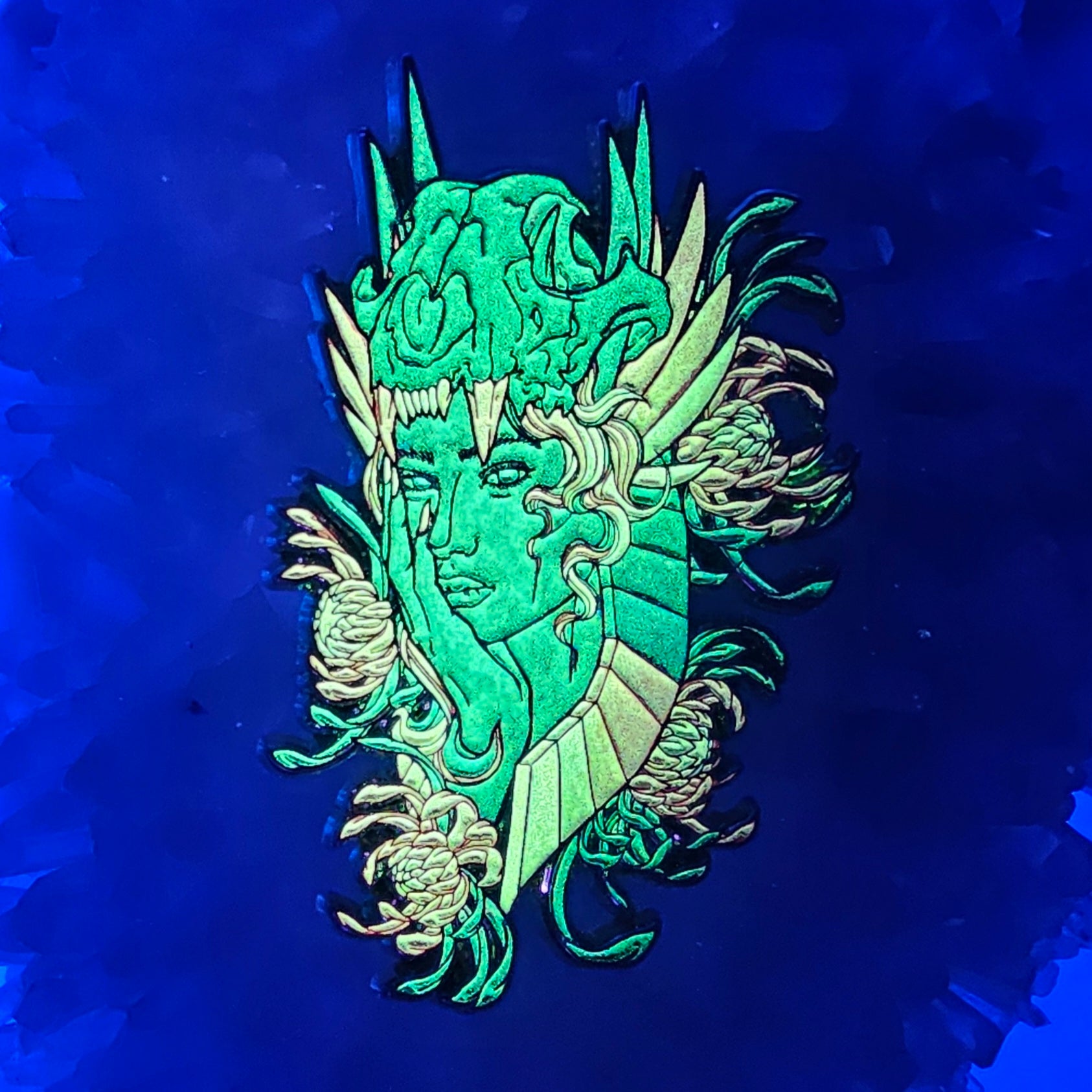 Druid Goddess Bloom V5 Flower Skull Psychedelic Art Enamel Pins Hat Pins Lapel Pin Brooch Badge Festival Pin