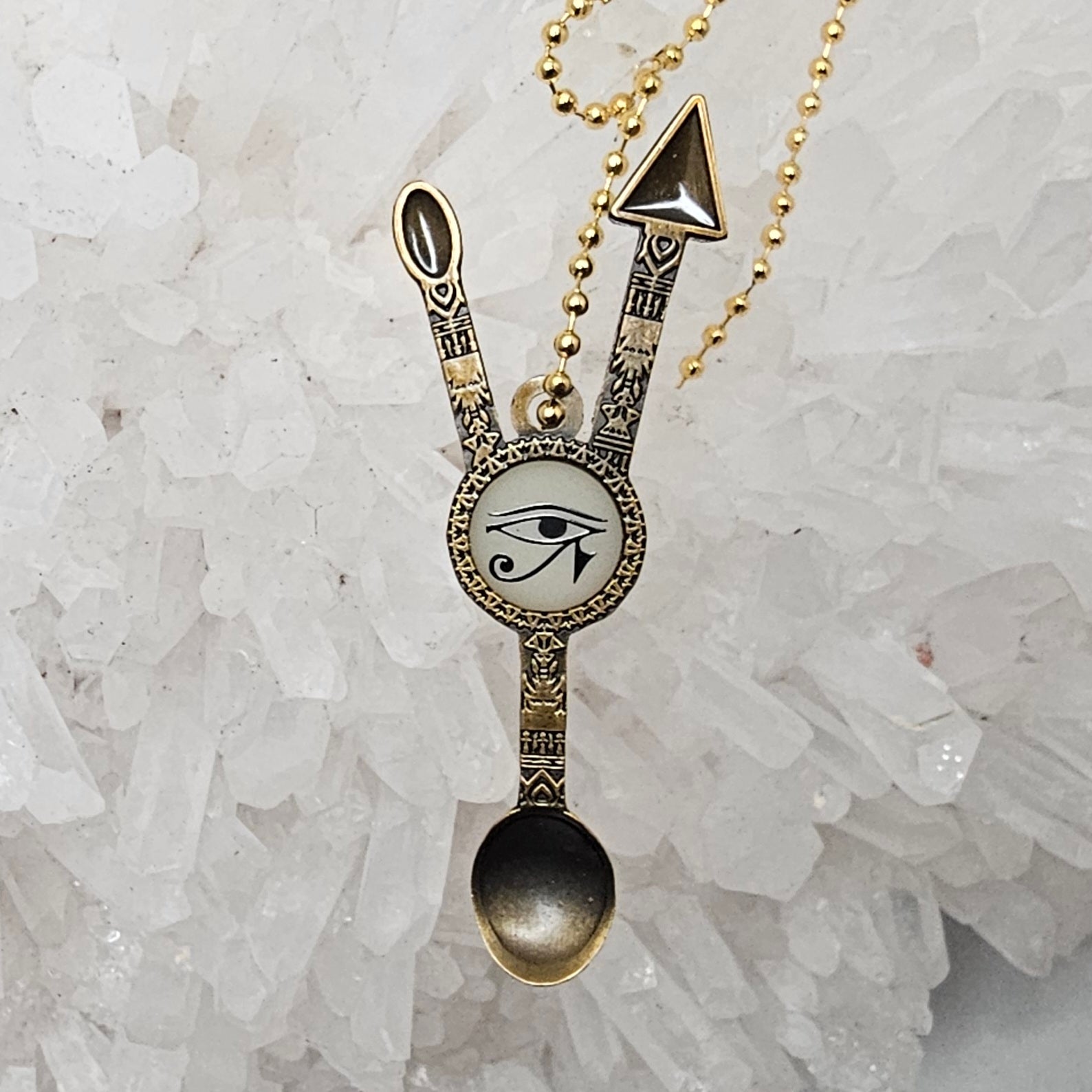 Om Triple Mini Spoon Antique Copper Enamel Metal Pendant Necklace