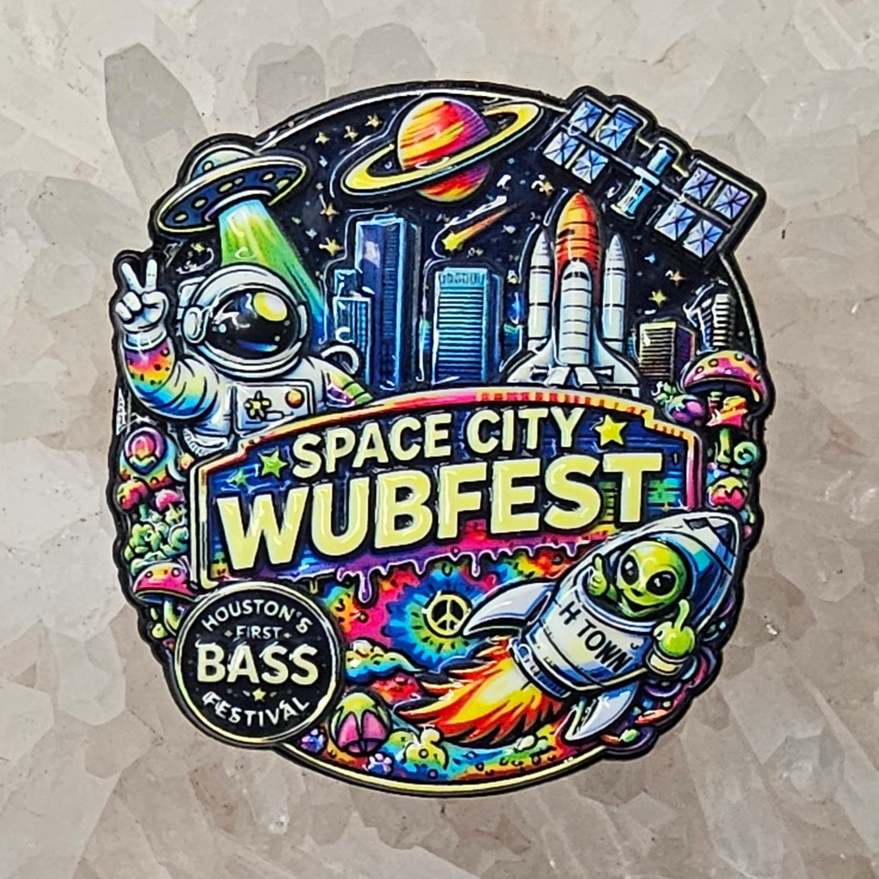 Space City Wubfest Houston Texas Edm Dubstep Bass Music 3D Enamel Pins Hat Pins Lapel Pin Brooch Badge Festival Pin