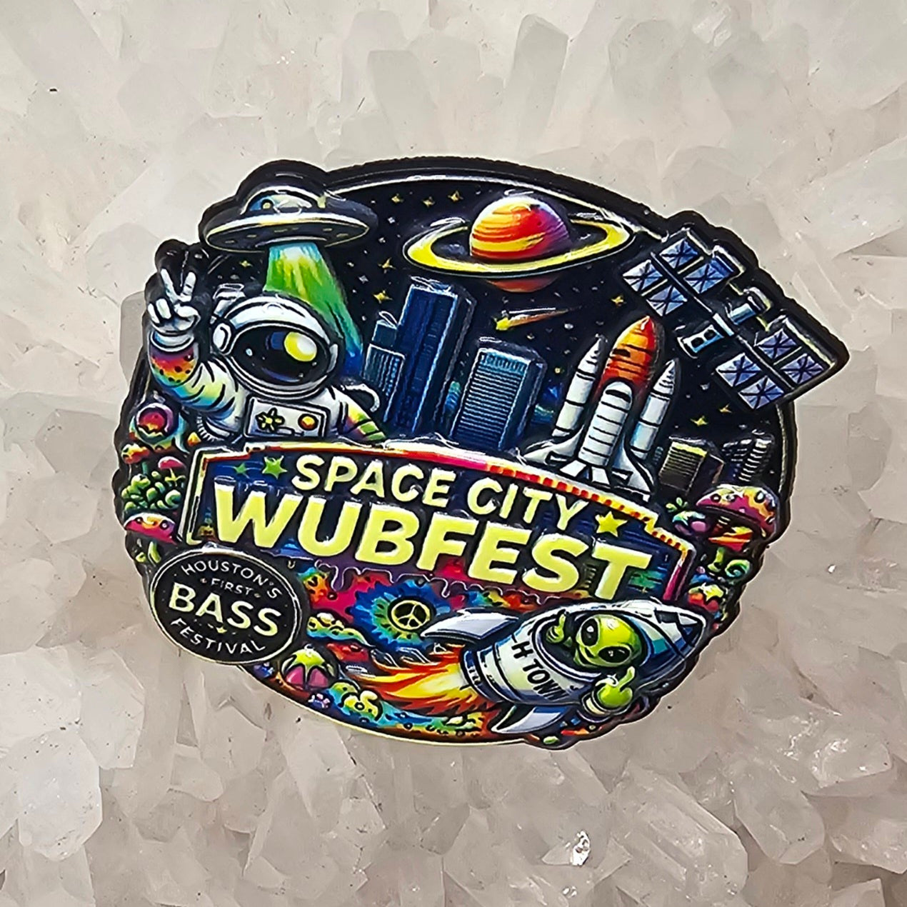 Space City Wubfest Houston Texas Edm Dubstep Bass Music 3D Enamel Pins Hat Pins Lapel Pin Brooch Badge Festival Pin