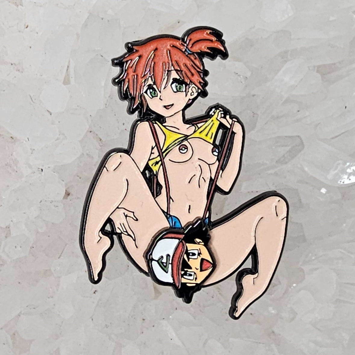 Pussymon Kinky Gym Leader Twisty Misty &amp; Ash Poke Mon Video Game Kinked Sexy Spinner Glow Enamel Pins Hat Pins Lapel Pin Brooch Badge Festival Pin