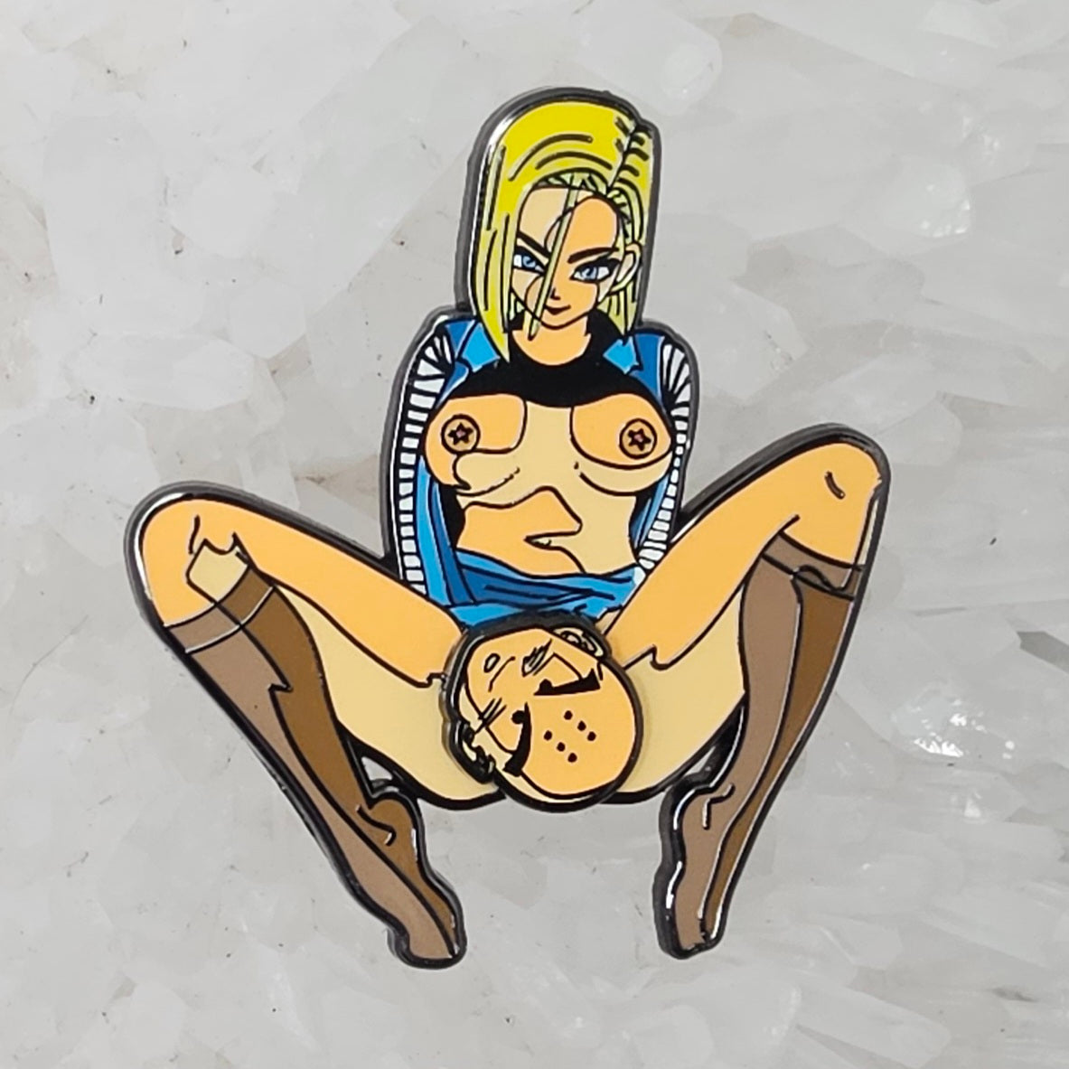 Show Me Your Dragon Balls Sexy Android 18 &amp; Krillin Pin Up Hentai Dbz Anime Spinner Glow Enamel Pins Hat Pins Lapel Pin Brooch Badge Festival Pin