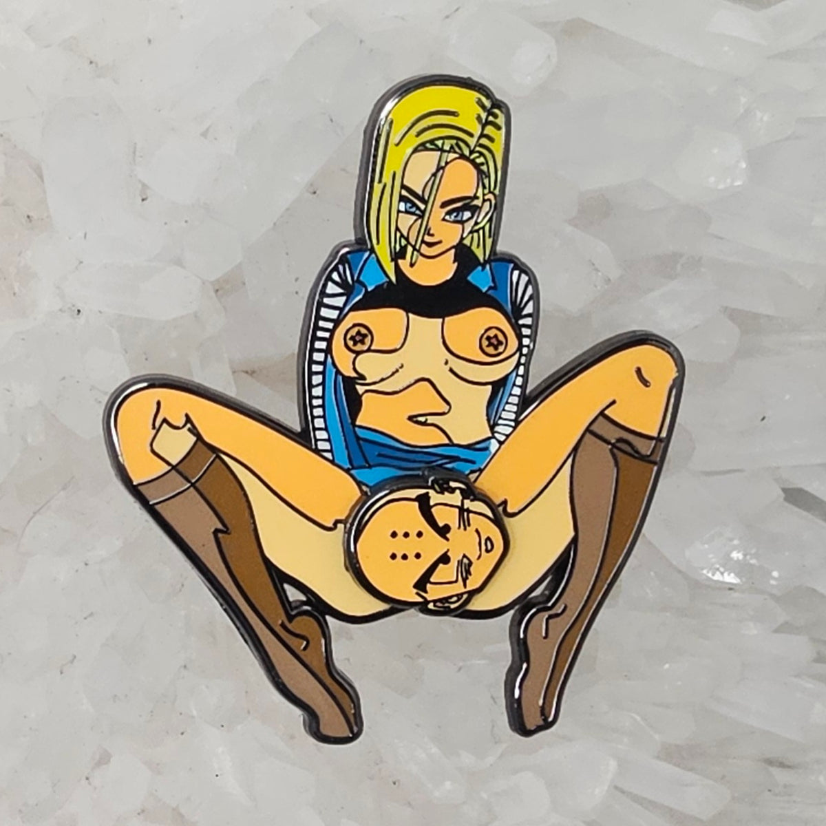 Show Me Your Dragon Balls Sexy Android 18 &amp; Krillin Pin Up Hentai Dbz Anime Spinner Glow Enamel Pins Hat Pins Lapel Pin Brooch Badge Festival Pin