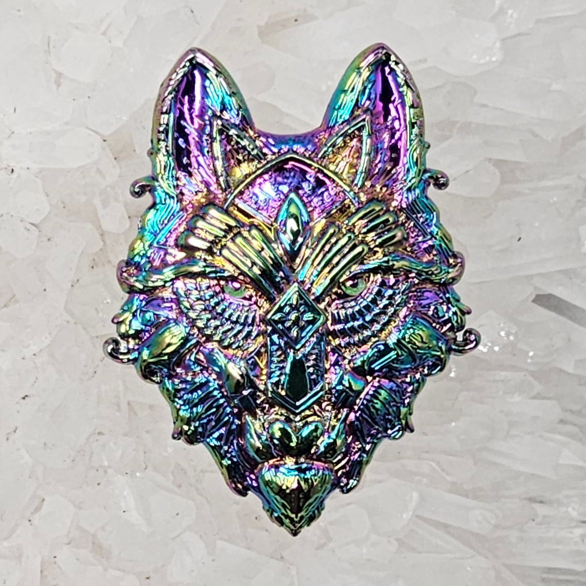 10 Pack - Sacred Crystal Wolf Green Eye Fractal Coyote Trippy Dog Psychedelic Art Wolves Wholesale 3D Rainbow Metal Enamel Pin Bulk Hat Pin Lapel Pin Brooch Badge Festival Pin