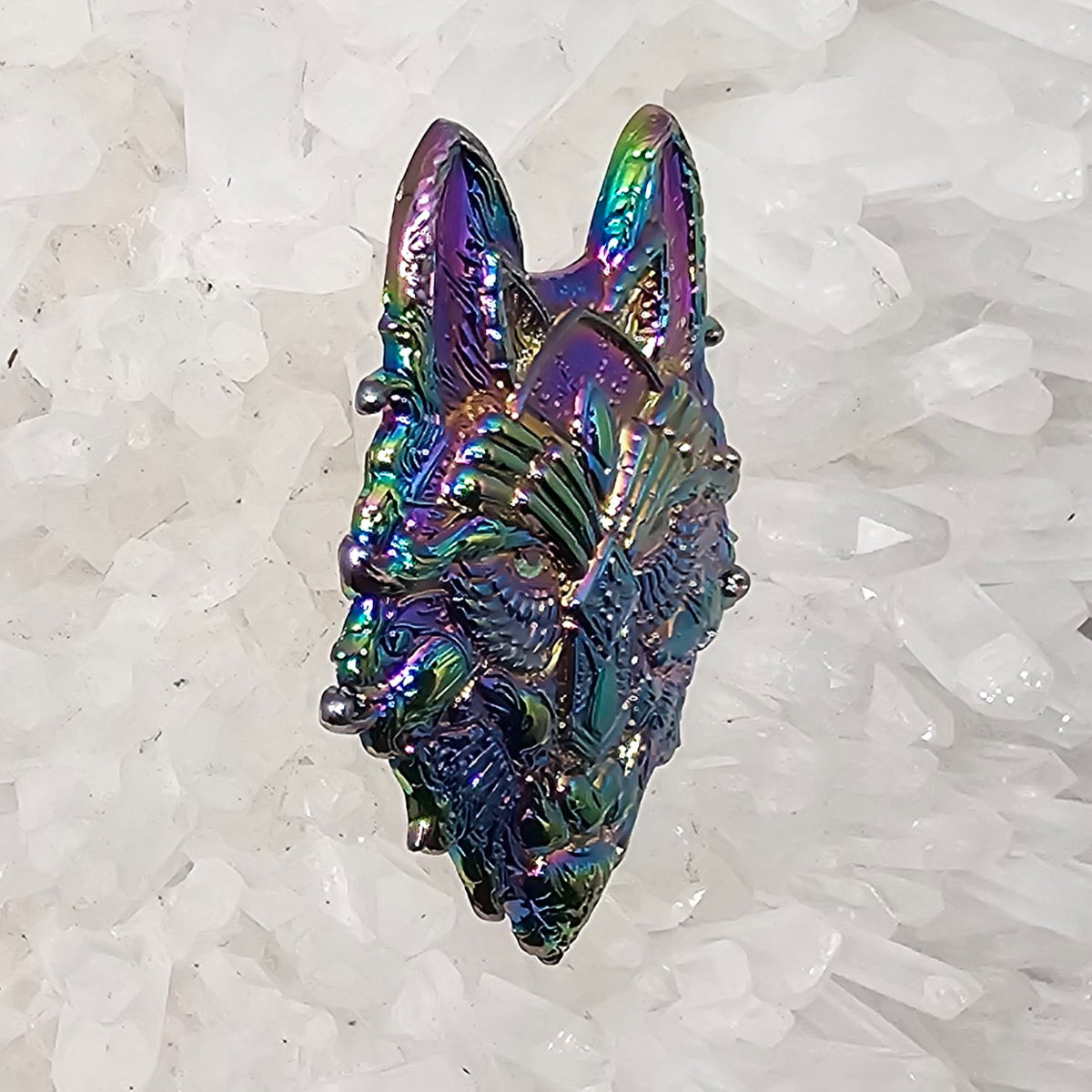 Sacred Crystal Wolf Green Eye Fractal Coyote Trippy Dog Psychedelic Art Wolves 3D Rainbow Metal Enamel Pin Hat Pin Lapel Pin Brooch Badge Festival Pin