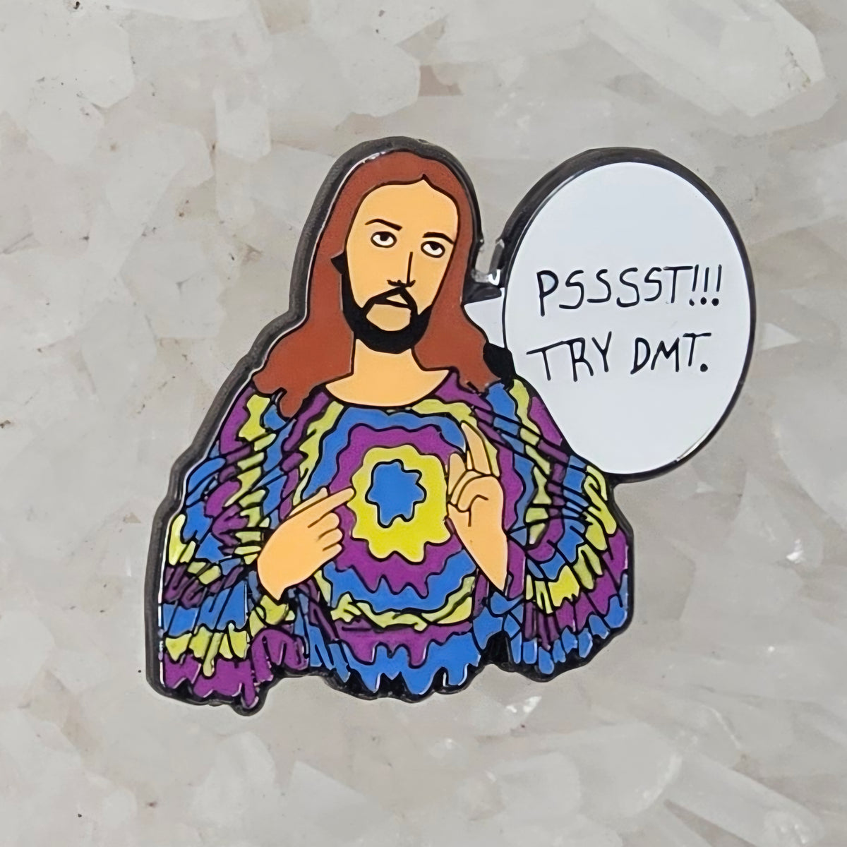 5 Pack - Deemsus Psssst Try Dmt Hippie Jesus Festie Wook Deemster Wholesale Black Nickel Glow Enamel Pins Limited Edition Bulk Hat Pins Lapel Pin Brooch Badge Festival Pin