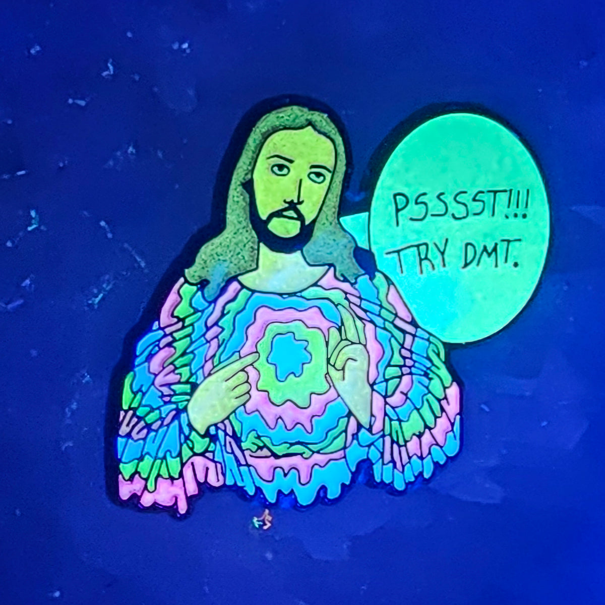 Deemsus Psssst Try Dmt Hippie Jesus Festie Wook Deemster Black Nickel Glow Enamel Pins Limited Edition Hat Pins Lapel Pin Brooch Badge Festival Pin