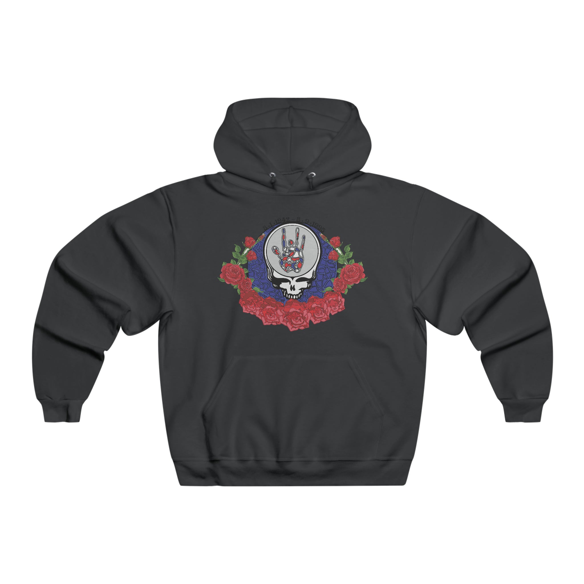 Grateful Rose Jerry Tribute Dead Lot Hoodie 2 Sided Men&#39;s Hooded Sweatshirt By Mythical Merch