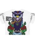 Toking Night Owl Bird Smoke Purple Women's Cropped Tee Shirt AOP Crop Tee Crop Top By Mythical Merch